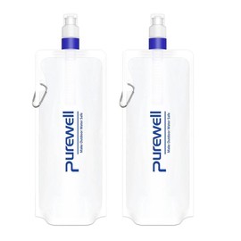 Purewell Collapsible Water Filter Canteens for Hiking, 1L Water Bag/Bottle with Filter, Squeeze Water Through a Filter, Lightweight, BPA Free, Leak Proof, Emergency Preparedness - Specification: 2（480mL）