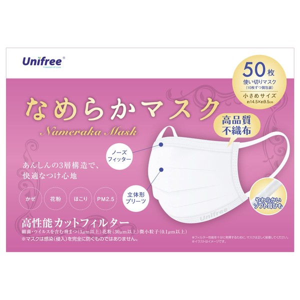 Unifree Smooth Mask, Pack of 50, Non-Woven Mask, Uni-Free (Small Size (50 Sheets))