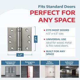 A1 ProGuard Satin Door Hinges 4.5 Inch Self Closing Hinge Hardware Adjustable Spring Hinges for Commercial Grade Self-Closing, UL Listed 3 Pack