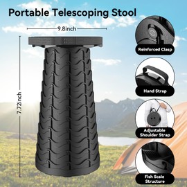 2024 Upgraded Collapsible Stool, Portable Folding Stool, Telescoping Camping Stool, Round Retractable Stool with Anti-Slip Bottom for Camping Gardening Fishing Hiking BBQ [Black]