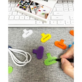 GOYOMI 32 Pcs Cable Labels, Multi-Color Write On Cord Label, Wire Labels, Cable Tags, Wire Tags for Electronics, Computers Cable Management and Identification, Assorted Colors, 1.2" x 0.63"