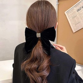 Inateannal Black Velvet Bow Hair Clips Satin Bow Hair Clips Large Velvet Bow Hair Clips French Winter Ribbon Bow Head Clip Bow Knot Hair Clips Hair Accessories for Women and Girls