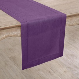 Solino Home Linen Purple Table Runner 108 Inches Long - 100% Pure Linen Classic Hemstitch Dining Table Runner 14 x 108 Inch Ideal for Wedding, Spring, Easter