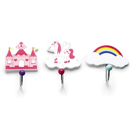 Mousehouse Gifts Set of Three Children's Kids Unicorn Themed Single Wooden Coat Hooks Wall Hooks