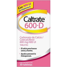 Caltrate Suplemento de Calcio 600 +D 600mg / 400 UI Frasco con 30 tabletas