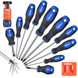 SORAKO 12-Piece Magnetic Screwdriver Set, 5 Phillips and 5 Slotted Tips, Include Magnetizer, Screwdriver with Professional Non-Slip Grip, for Home Repair and DIY Projects，With Case