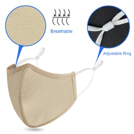 Cloth Face Mask Breathable 3-Ply Adjustable Ear Loops, Washable Reusable Cotton Black Sport Masks for Unisex Adult (Pack of 4) (L-Black/Navy Blue/Sky Blue/Khaki-for Most Women Men)