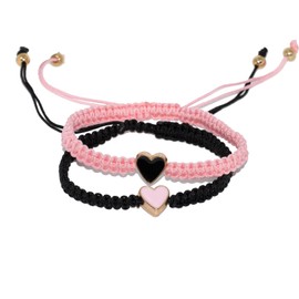 KEYUN Couples Matching Bracelets Friendship Bracelet for Women Adjustable Rope Heart Charm Bracelets Friend Gifts Black/Pink