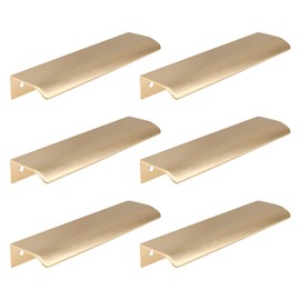 MY MIRONEY 6PCS Arc Finger Edge Pulls Aluminum Back Mount Concealed Tab Pull Handles Furniture Hardware Hidden Drawer Handles, Brushed Gold, 5.91" Length