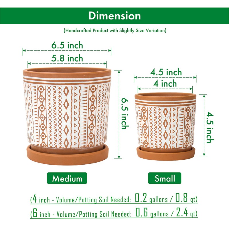D'vine Dev Set of 2 Terracotta Pots, 4 Inch &