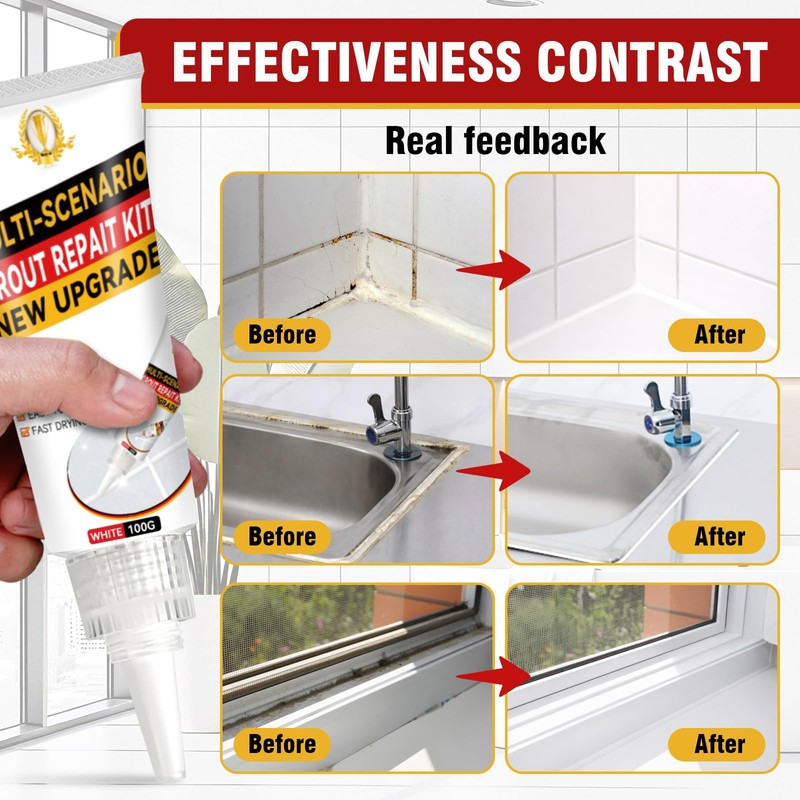 Tile Grout Repair Kit, 2 Pack White Grout Sealer for