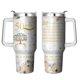 Happy 50th Anniversary Wedding Gifts 40 Oz Tumbler for Men Women, Best 50 Year Anniversary Wedding Gifts for Couple Stainless Steel Cup, 50th Anniversary Marriage Gift for Parents Wife Husband