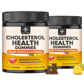 Cholesterol Supplements Gummies, Support Healthy Cholesterol Levels with 1200mg Plant Sterols & Stanols, Bergamot Orange Extract, Red Yeast Rice for Women & Men, Pineapple Flavor, 60 Counts (2 Pack)