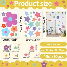 9 Flower Stickers And 1 Star Sticker, Decorative Stickers, Cute Wall Stickers, Room Decorations, Suitable For Nursery, Bedroom, Kindergarten