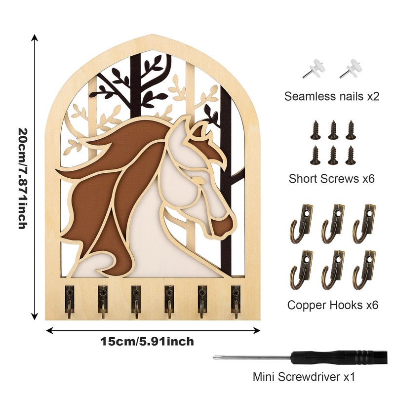 DRMFLE DIY Wooden Key Holder, Key Hooks with 6 Hooks