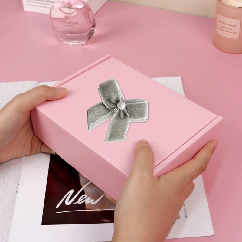 Meseey 60pcs Mini Velevt Ribbon Bows 1 Inch with Pearl