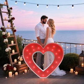Heart Lights Valentines Day Decorations: 3FT Heart Light up Sign Large Marquee Frame Shaped for Marry Me Wedding Decorations Mr and Mrs Anniversary Decor Proposal Engagement Lights Red Party Decor