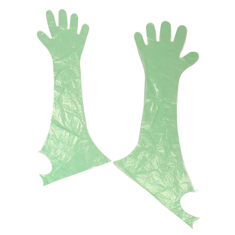 50Pcs Disposable Long Arm Glove PE Green Veterinary Examination Artificial