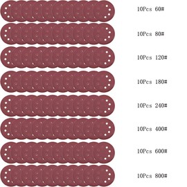 AUTOTOOLHOME Disc Paper, Magic Type, Sandpaper, Round, 4.9 inches (125 mm) Diameter, 8 Holes, Polishing Pad M10 Hexagonal Shaft (60#/80#/120#/180#/240#/400#/600#800# 10 Sheets) Total 81 Pieces