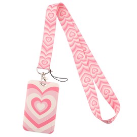 Pink Lanyard with Card Holder for ID Keys, Neck Strap with Hard Plastic Case Teacher Students Kids
