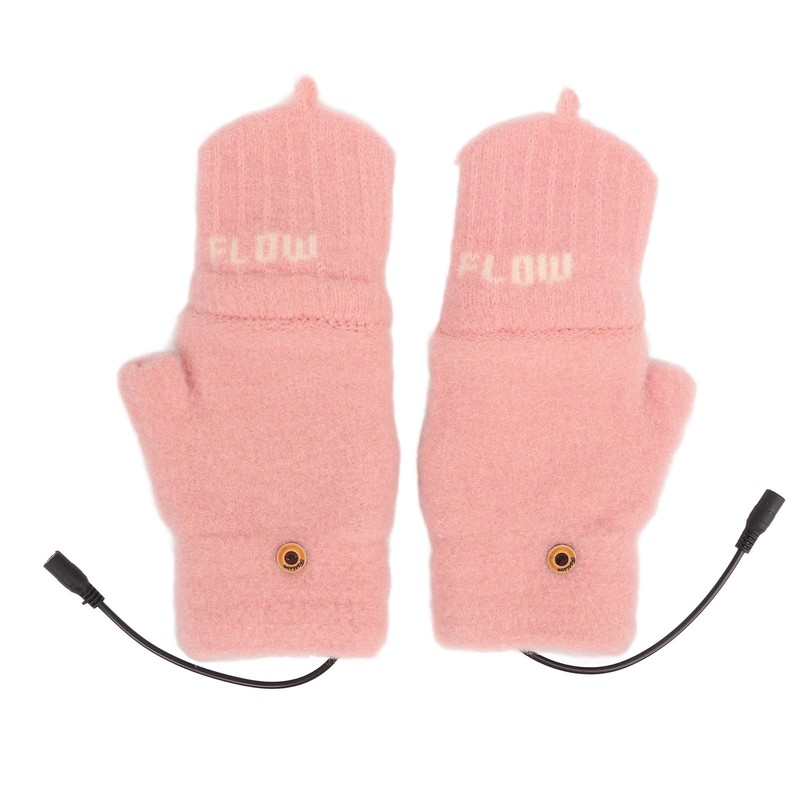 USB Heating Winter Gloves Cotton Knit Washable Women USB Fingerless