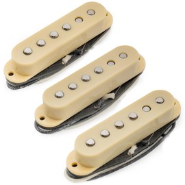 Musiclily Pro ST-50S Staggered Alnico 5 Single Coil Pickup Neck Middle Bridge Pickups Set for Strat Style Electric Guitar, Cream
