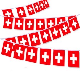 30 PCS Switzerland Flag String,32 FT Swiss Bunting,Decoration Banner for Outdoor Indoor Patio Yard Decor