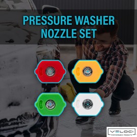 MTM Hydro Pressure Washer Nozzle Tips Bulk Set, 5000 PSI 1/4” Quick Connect Fittings, 0, 15, 25, 40 Degree for Guns, Wands, and Lances, Commercial Grade, 4 Pack