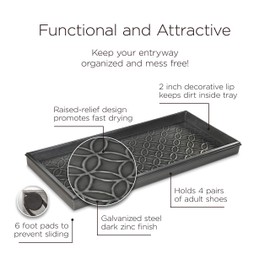 Good Directions Medium Boot Tray, Double Circles Multi-Purpose All Weather Decorative Boot Tray, Shoes, Plants, Garage, Patio Door, Pet Bowls, 30 inch Entry Indoor Shoe Tray, Dark Zinc Gray