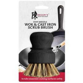 Helen’s Asian Kitchen Wok and Cast Iron Scrub Brush, Natural Stiff-Union Bristles