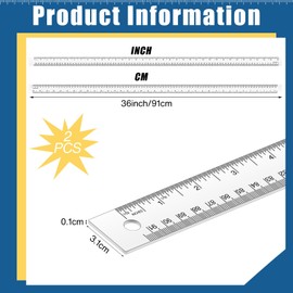 Trandraft 2 Pieces 36 Inch Metal Yard Stick Non-slip Ruler with Cork Backing Stainless Steel Metal Ruler Large Edge Rulers Yard Stick with Inch and Centimeters Drafting Office Tool Prevent Ink Leakage