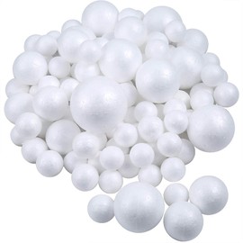 Pllieay 100 Pieces 5 Sizes White Foam Balls Polystyrene Craft Balls Art Decoration Foam Balls for DIY Art Craft, School Projects and Easter Party Decoration