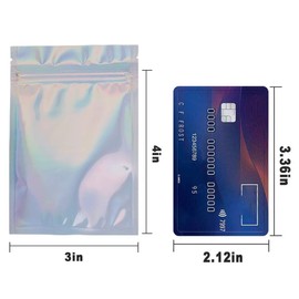 100 Pieces Mylar Holographic Resealable Bags - 3.3 x 5.1" Smell Proof Bags Lip Gloss Packaging, Foil Pouch Ziplock Bags for Party Favor Food Storage (Holographic Color, 3.3 x 5.1 Inch)
