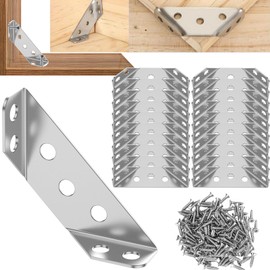 FTONOM5 20Pcs Universal Stainless Steel Furniture Corner Connector Angle Metal Pergola Corner Brackets for Wood Triangle Support Frame Corner Bracket with 140 Screws