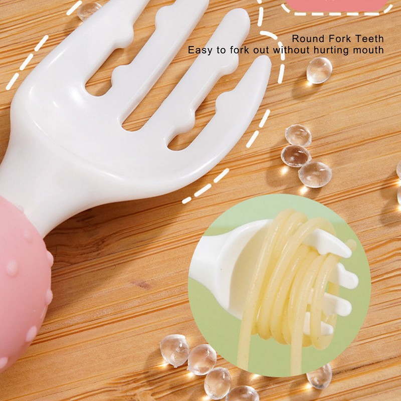 Baby Spoons Forks Set Short Handle Silicone Self Feeding Utensils