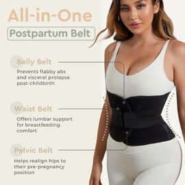 Mama Stuff BellyHug Women's Postpartum Abdominal Belt Postpartum Postpartum Cesarean Section Belly Belt, Rectus Diastasis Belly Belt After Cesarean Section (Black, Large)