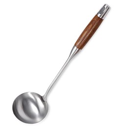 AOOSY Soup Ladle,304 Stainless Steel Cooking Ladle Spoon with Wooden Handle, 13.8 Inches Soup Spoon Long Kitchen Utensil Wok Tool for Cooking, Gravy, Sauces