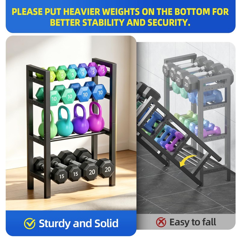 4 Tier Dumbbell, Rack Adjustable Weight Rack for Home Gym