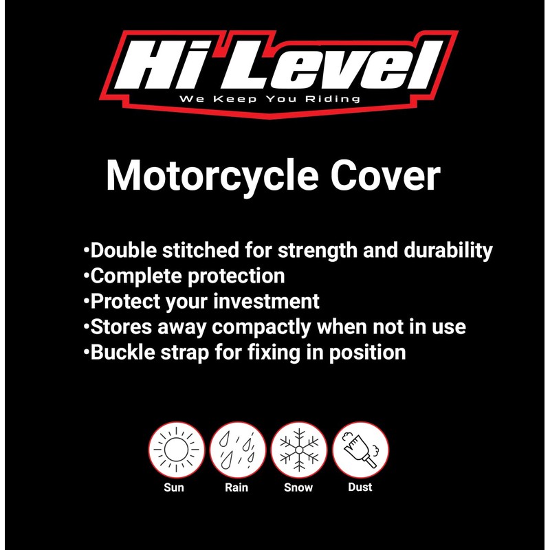 Silver Polyester Motorcycle cover, Medium 203x89x119cm with buckle strap
