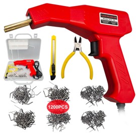 hengzhixingguang 220W Plastic Welder, 1200 PCS Hot Stapler Plastic Welding Kit, Plastic Repair Kit with LED light, AC110v-130v, 6 Types Staples for Bumper, Kayak, Plastic Product Repairs (Red)
