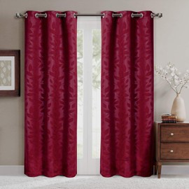 Royal Hotel Bedding Virginia Burgundy Grommet Blackout Weave Embossed Window Curtain Panels, Pair/Set of 2 Panels, 37x63 inches Each
