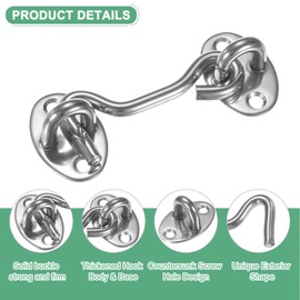 M METERXITY 5-Pack Hook and Eye Latch for Door 3 Inch Stainless Steel Gate Latch Barn Door Lock Hook and Eye Gate Latch for Gate/Shutters/Window/Cabinet/Bathroom [Silver]