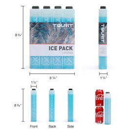 TOURIT Ice Packs for Coolers, 4 Pack Reusable Long Lasting Freezer Packs for Lunch Bags/Boxes, Cooler Backpack, Camping, Beach, Picnics, Fishing and More, Blue