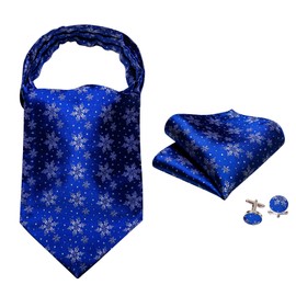 Barry.Wang Conjunto de gemelos cuadrados de seda Ascot para hombre, diseño floral y a rayas, para boda, Copo de nieve azul plateado, Talla única