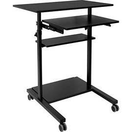 Mount-It! Mobile Standing Desk with Retractable Keyboard Platform | Height Adjustable Stand Up Computer Workstation | Locking Wheels, 99 Lbs Capacity