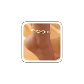Wendalern Gold Infinity Ankle Bracelet Diamond Rhinestone Number 8 Anklet CZ Infinity Love Anklet Beach Thick Link Ankle Chain Foot Jewellery for Women and Girls, Metal