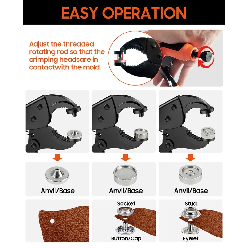 Heavy Duty Snap Fastener Tool Adjustable Snap Setter Tool Includes