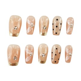 farfarflame Handmade Nail Tip, Medium, Long, False Claws, Almond, 3D Diamond, Cat Eye Gel, Glossy, Stylish, Cute Design, Autumn, Winter, Party, Pack of 10 (Survey of Rain Sound, XS)