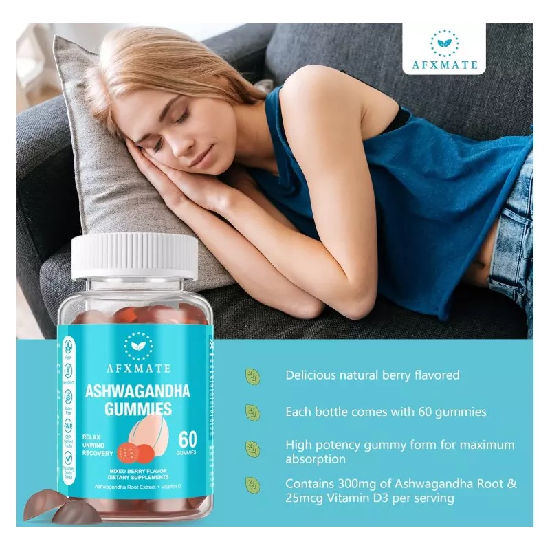 AFXMATE Ashwagandha & Vitamin D Gummies – 120 Count, Non-GMO,