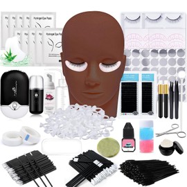 Lash Extension Kit Professional Eyelash Extensions Supplies Training for Beginners Mannequin Head Grafting Lash USB Fan Lash Shampoo Brush Spraye 0.07D Curl Mix 8-15mm Practice Eyelash Strips